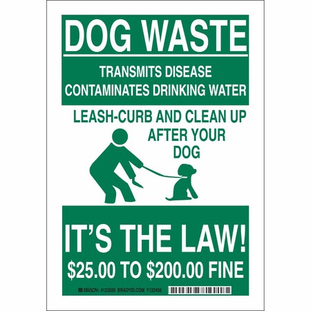 Brady Dog Waste, 10" W x 14" H, Rectangle, Polyester, 123562 123562