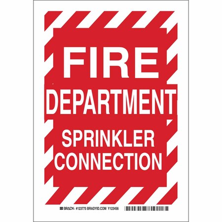 Brady Fire Dept Sign, 14 in Height, 10 in Width, Plastic, Rectangle, English 123777