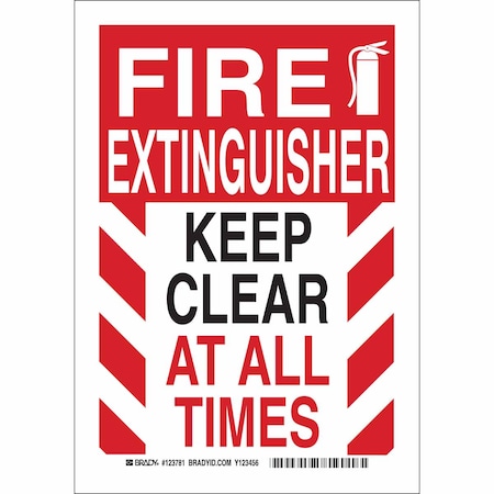 Brady Fire Ext Sign, 10X7", Black and Red/Wt, Width: 7" 123781