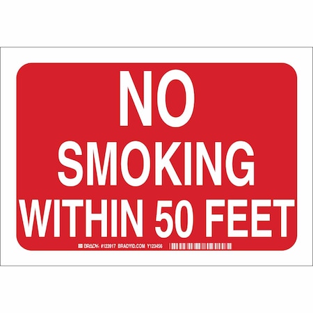 Brady No Smoking Sign, 7" H, 10" W, Polyester, Rectangle, English, 123917 123917