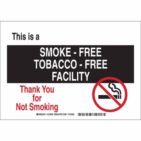 Brady No Smoking Sign, 10" H, 14 in W, Polyester, Rectangle, English, 123932 123932
