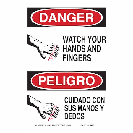 Brady Danger Sign, 10 in Height, 7 in Width, Polyester, Rectangle, English, Spanish 124063