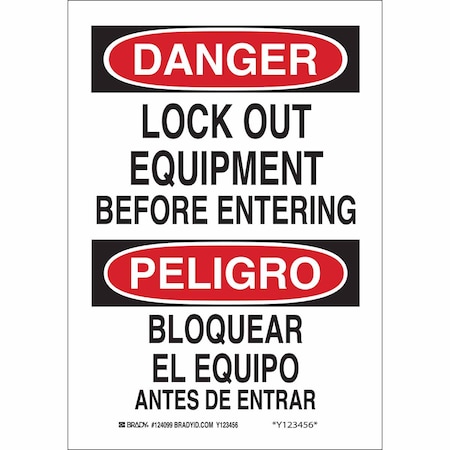 Brady Danger Sign, 14 in Height, 10 in Width, Aluminum, Rectangle, English, Spanish 124100