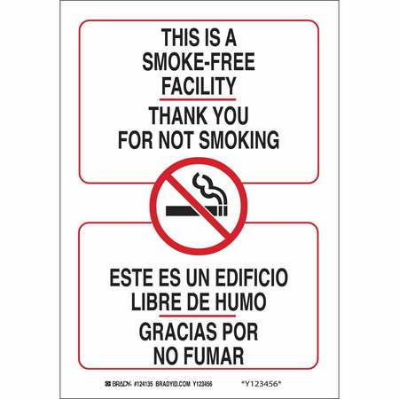 BRADY No Smoking Sign, 14 in H, 10" W, Rectangle, English, Spanish, 124136 124136