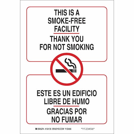 Brady No Smoking Sign, 10" H, 7 in W, Rectangle, English, Spanish, 124133 124133