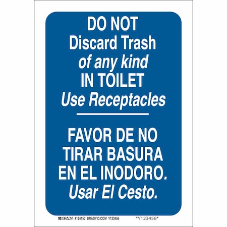 Brady Restroom Sign, Bilingual, 10" W x 14" H, Rectangle, Polyester, 124156 124156