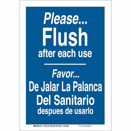 Brady Please. Flush After Each Use/Favor. De Jalar L, 7" W x 10" H, Rectangle, Aluminum, 124157 124157