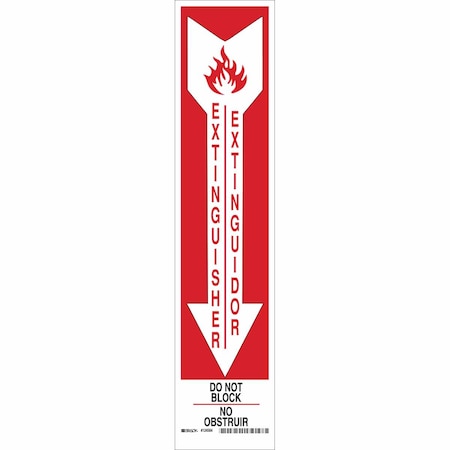 Brady Fire Extinguisher Sign, 18 in Height, 4 in Width, Aluminum, Rectangle, English, Spanish 124562