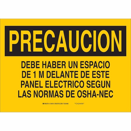Brady Caution Sign, 10 in Height, 14 in Width, Polyester, Rectangle, Spanish 124916