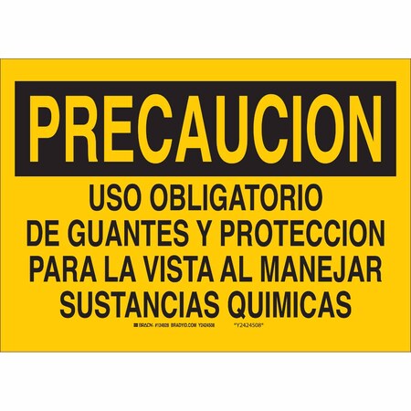 Brady Caution Sign, 10 in Height, 14 in Width, Polyester, Rectangle, Spanish 124928