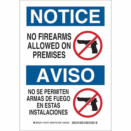 Brady Bilingual Safety Sign, 10 in Height, 7 in Width, Plastic, Rectangle, English, Spanish 124972