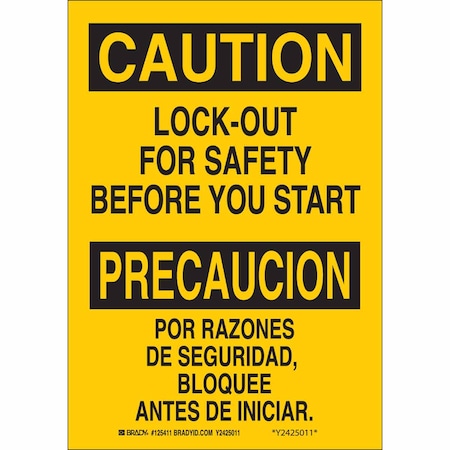 Brady Safety Sign, 14 in Height, 10 in Width, Aluminum, Rectangle, English, Spanish 125412