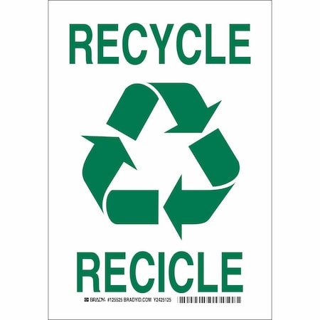 Brady Recyclable Cans And Bottles Only, 10" W x 7" H, Rectangle, Plastic, 125524 125524