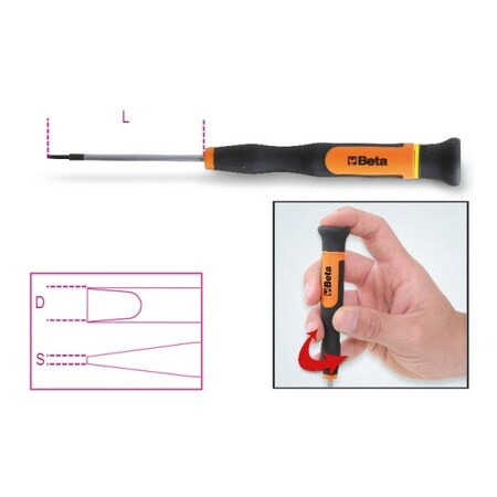 Beta Micro-Screwdriver, Slotted, 3mm Slotted 0.5mm x 3mm 012570030