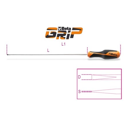 Beta Long Screwdriver, 2.5mm x 200mm Slotted 0.5mm x 2.5mm 012640203