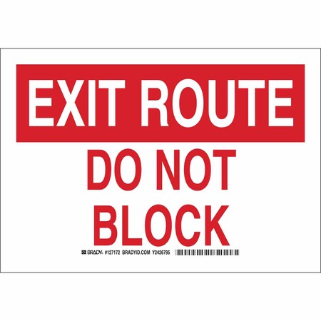 Brady Exit Route, Do Not Block, 10 in x 14 in, Rectangle, Plastic, 127174 127174