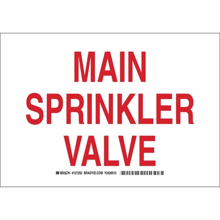 Brady Fire Sprinkler Sign, 10 in Height, 14 in Width, Polyester, Rectangle, English 127295