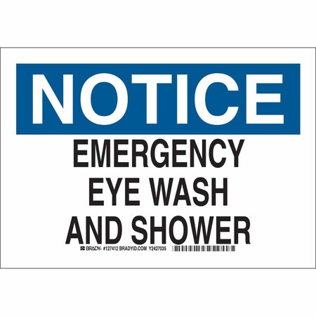 Brady Notice, Emergency Eye Wash And Shower, 10" W x 7" H, Rectangle, Plastic, 127411 127411