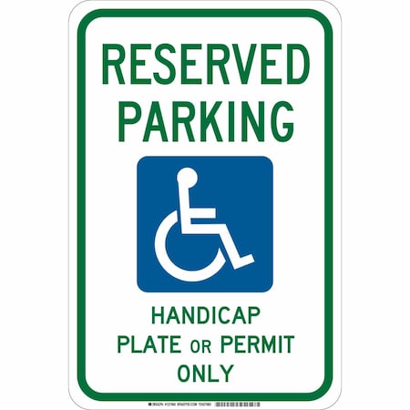 Brady Handicap Parking Sign, 12" W, 18" H, English, Plastic, Blue, Green, White 127459
