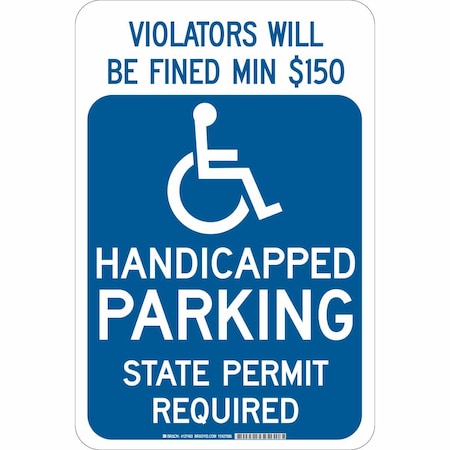 Brady Handicap Parking Sign, 18"H, 12"W, Alum, 127461 127461