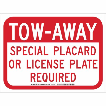 Brady Handicap Parking Sign, 12" W, 9" H, English, Polyester, Red, White 127478