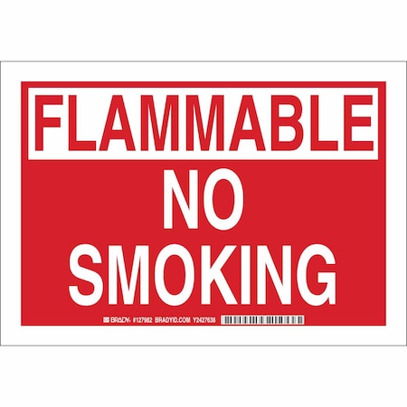 Brady No Smoking Sign, 7" H, 10" W, Polyester, Rectangle, English, 127982 127982