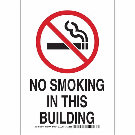 Brady No Smoking Sign, 10" H, 7 in W, Rectangle, English, 127998 127998