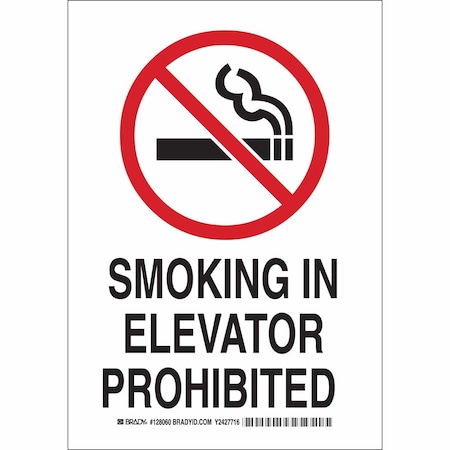 Brady No Smoking Sign, 10" H, 7 in W, Plastic, Rectangle, English, 128059 128059