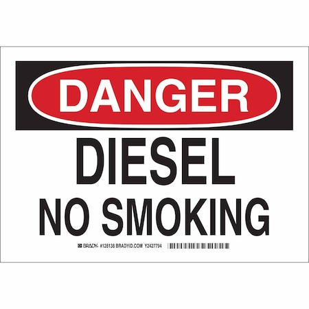 Brady Danger No Smoking Sign, 10" H, 14 in W, Rectangle, English, 128139 128139