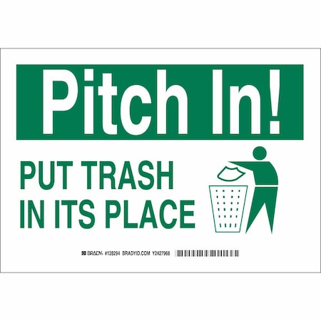 Brady Pitch In, Put Trash In Its Place, 14" W x 10" H, Rectangle, Plastic, 128296 128296