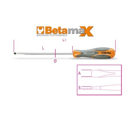 Beta Slotted Head Screwdriver, 3.5mm x 100mm 0.6mm x 3.5mm Round 012900021