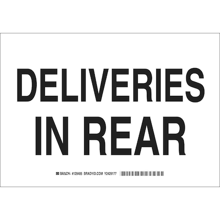 Brady Deliveries In Rear, 10 in x 14 in, Rectangle, Aluminum, 129486 129486
