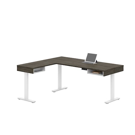 Bestar Pro-Vega Height Adjustable L-Desk, Walnut Grey/White 130420-000035