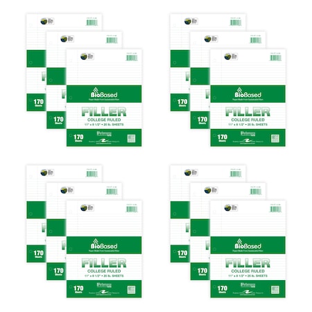 Roaring Spring Case of Biobase Filler Paper, 8.5"x11", 170 shtlb White Paper 3-Hole Punched, College Ruled, PK12 13186cs