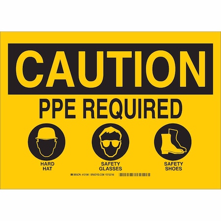 Brady Caution Sign, 10 in Height, 14 in Width, Aluminum, Rectangle, English 131959