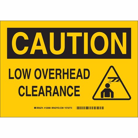 Brady Caution, Overhead Clearance, 14" W x 10" H, Rectangle, Polyester, 132089 132089