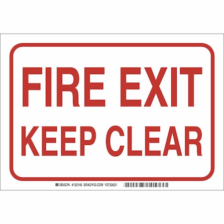 Brady Fire Exit Sign, Polyester, 14" W, 10" H, Fire Exit Keep Clear, White 132143