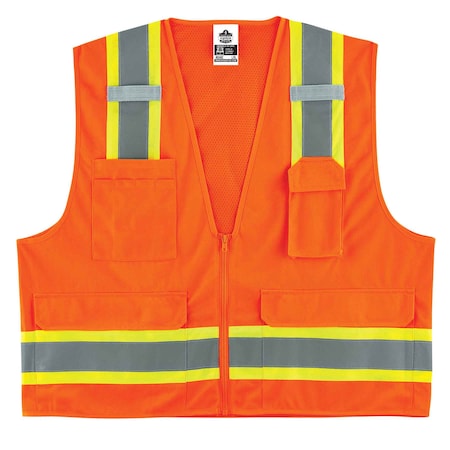 Ergodyne Orange Type R Class 2 Two-Tone Surveyors, Mesh, Poly, Zipper Closure, 4 Outside Pockets, Orange 8248Z