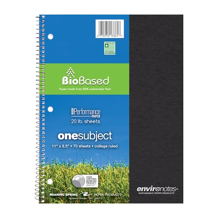Roaring Spring Case of Environotes Recycled 1 Subject Spiral Notebook, College Ruled, 11"x8.5" 70 sht, Asstd Covers, PK24 13361cs