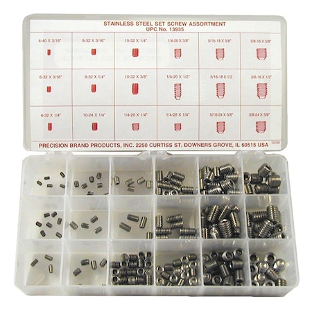 Precision Brand Set Screw Assortment, 200 pcs. 12950 | Zoro