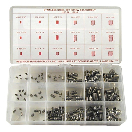 PRECISION BRAND Set Screw Assortment, 200 pcs. 12950