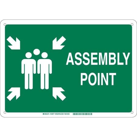 BRADY Fire Safety Sign, Assembly Point, 10"H 139580