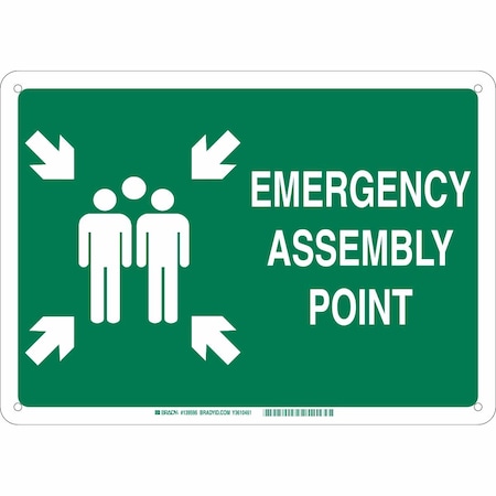 Brady Emergency Assembly Sign, 18 in Height, 24 in Width, Aluminum, Rectangle, English 139603