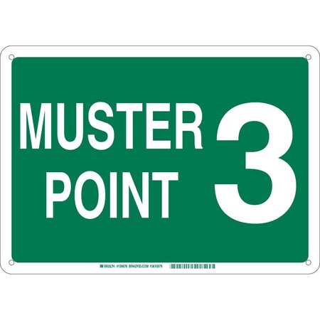 Brady Emergency Sign, B-555 Alum, Muster Point 3 139682