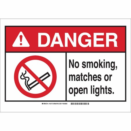 Brady Danger No Smoking Sign, 7" H, 10" W, Rectangle, English, 143779 143779