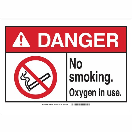 Brady Danger No Smoking Sign, 7" H, 10" W, Polyester, Rectangle, English, 143795 143795