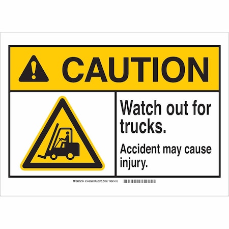 Brady Caution Sign, 10" H, 14" W, Plastic, Rectangle, English, 143908 143908