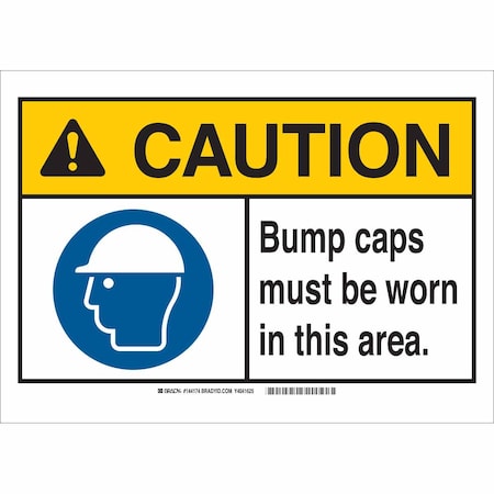 Brady Caution Sign, 10 in Height, 14 in Width, Polyester, Rectangle, English 144174