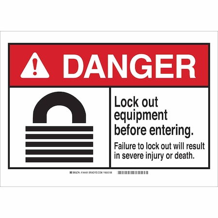 Brady Danger Sign, 10 in Height, 14 in Width, Aluminum, Rectangle, English 144489