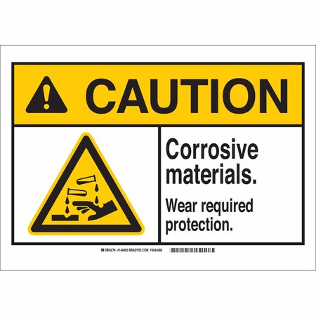 Brady Caution Sign, 7 in Height, 10 in Width, Polyester, Rectangle, English 144952